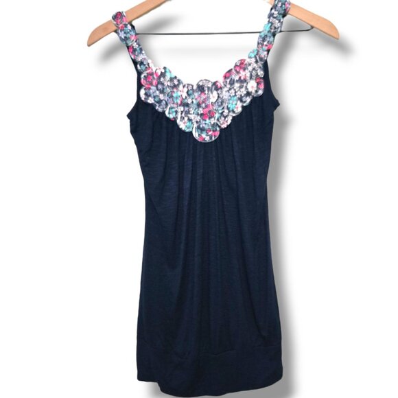 Threads tank top womens Small blue blouson Fabric rosette neckline detail - Picture 1 of 6